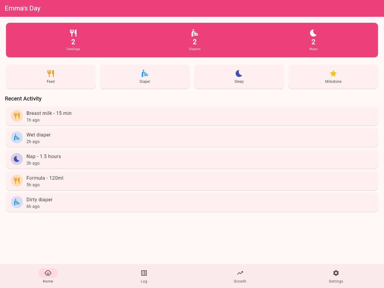 Baby Tracker template screenshot