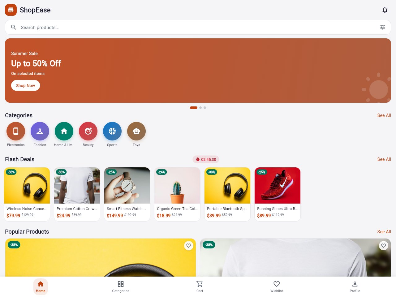 Xem trước mẫu Ecommerce App