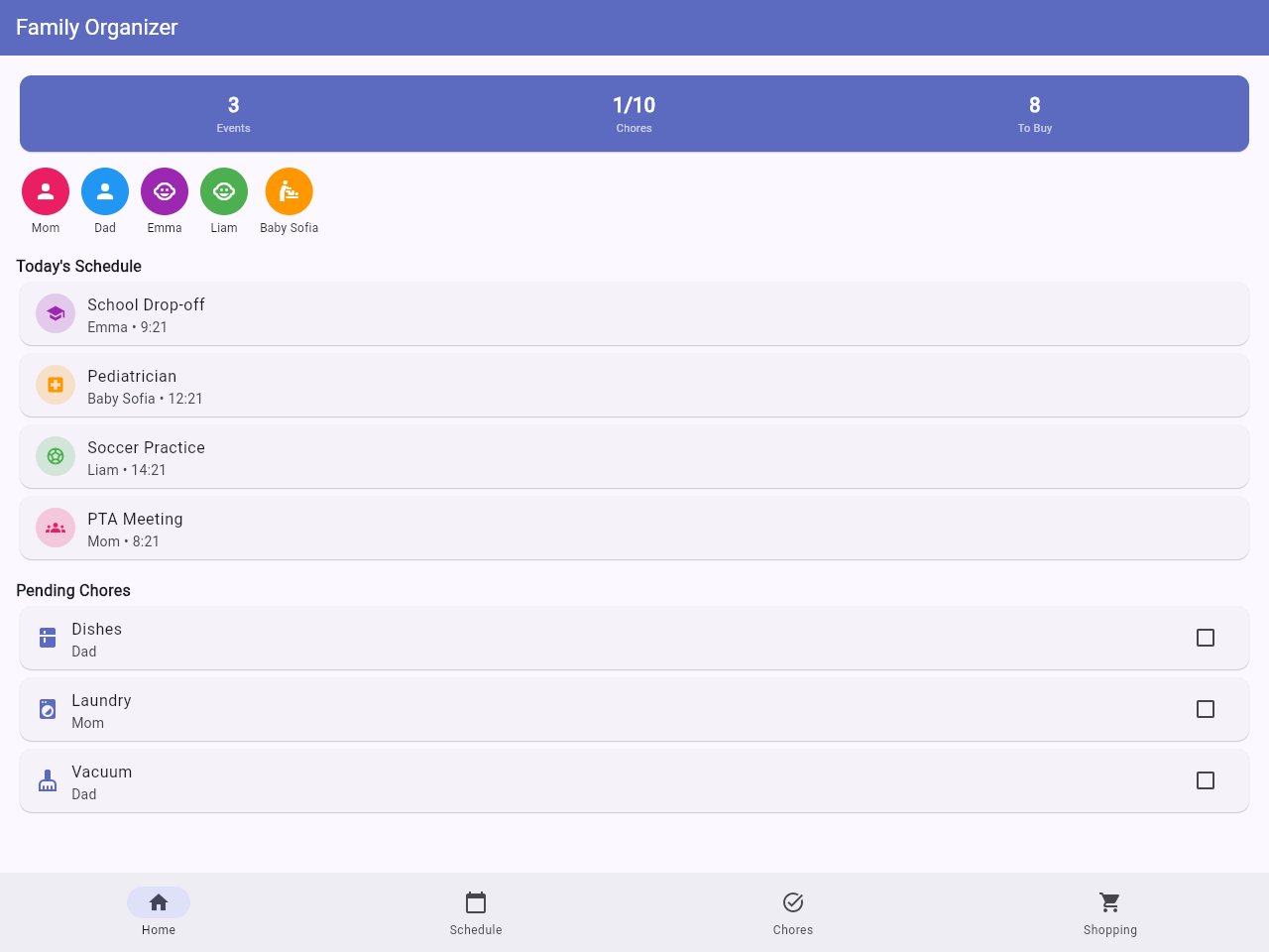 Family Organizer template screenshot