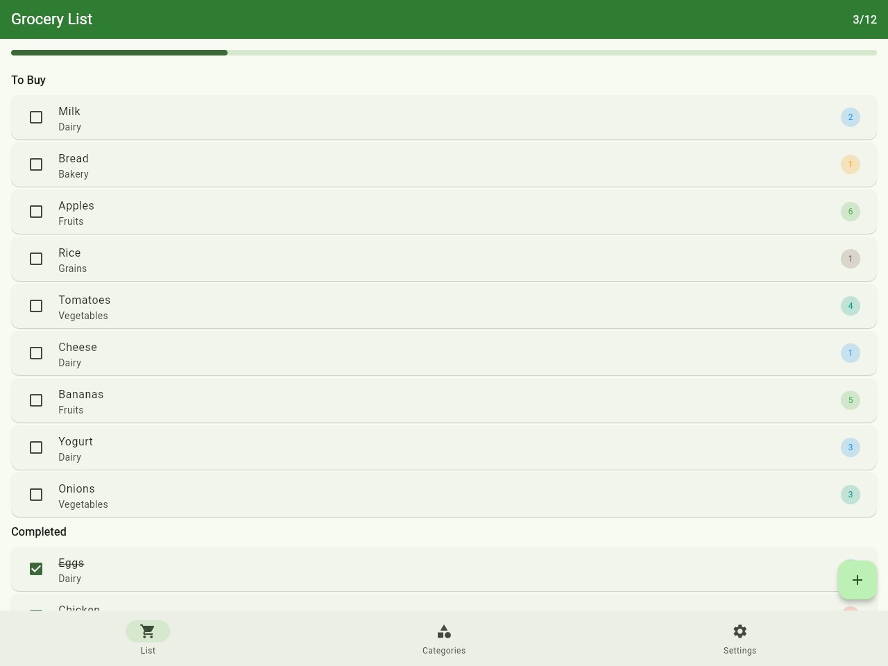 Grocery List template screenshot