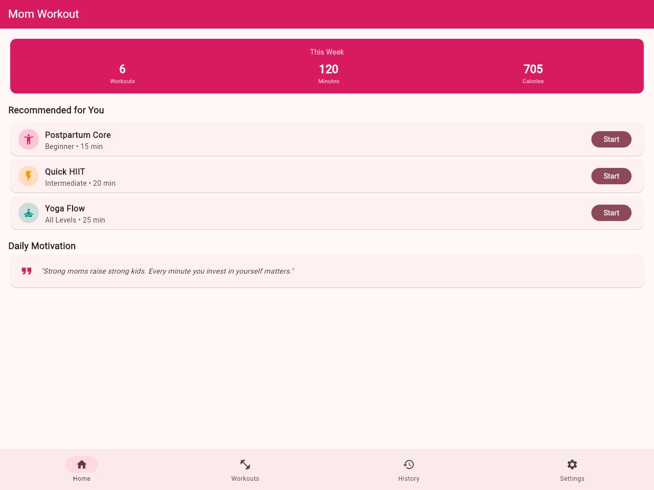 Screenshot der Mom Workout-Vorlage