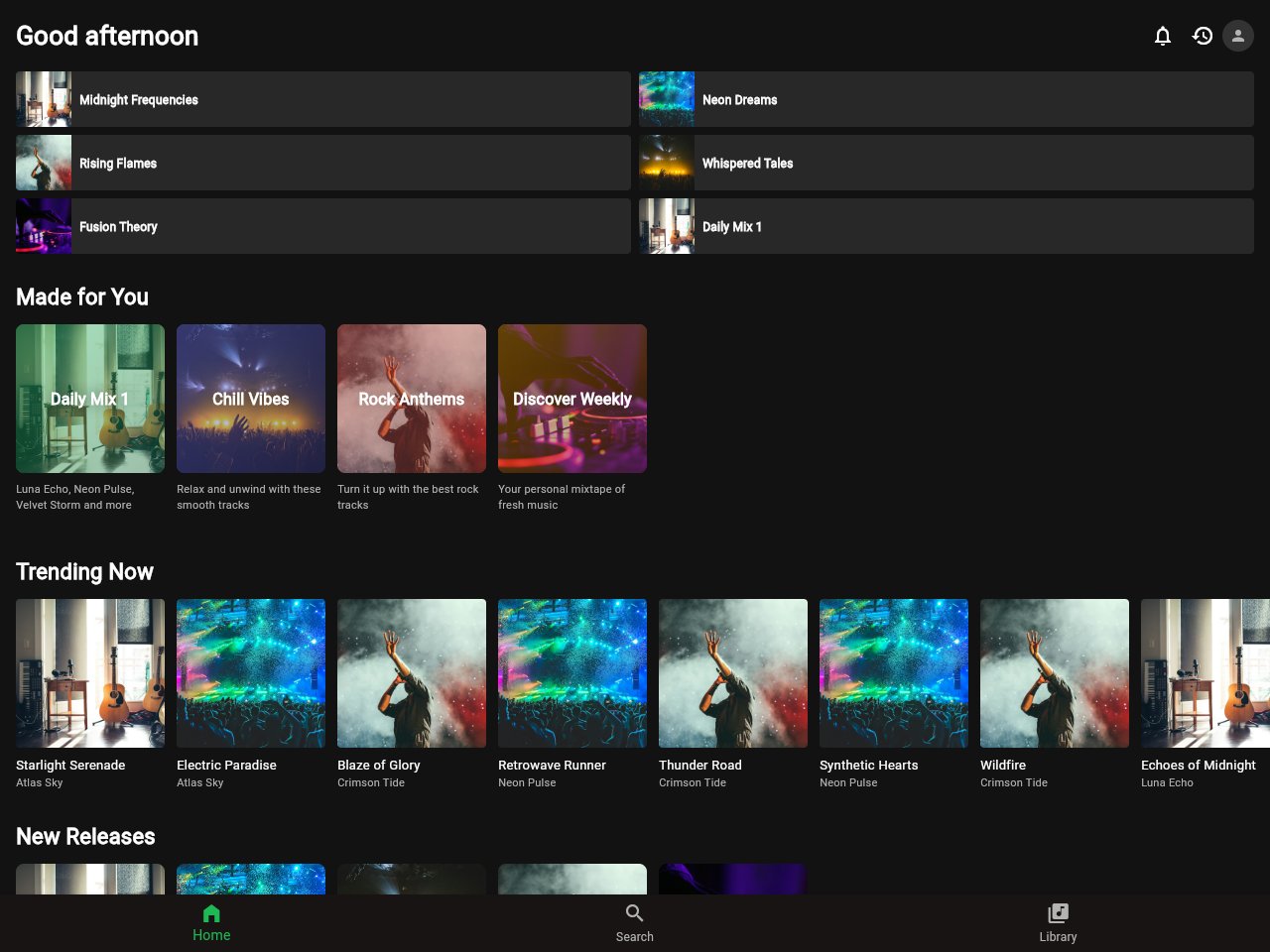 Capture d'écran du modèle Music Streaming