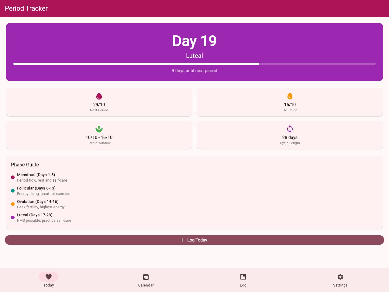 Period Tracker template screenshot