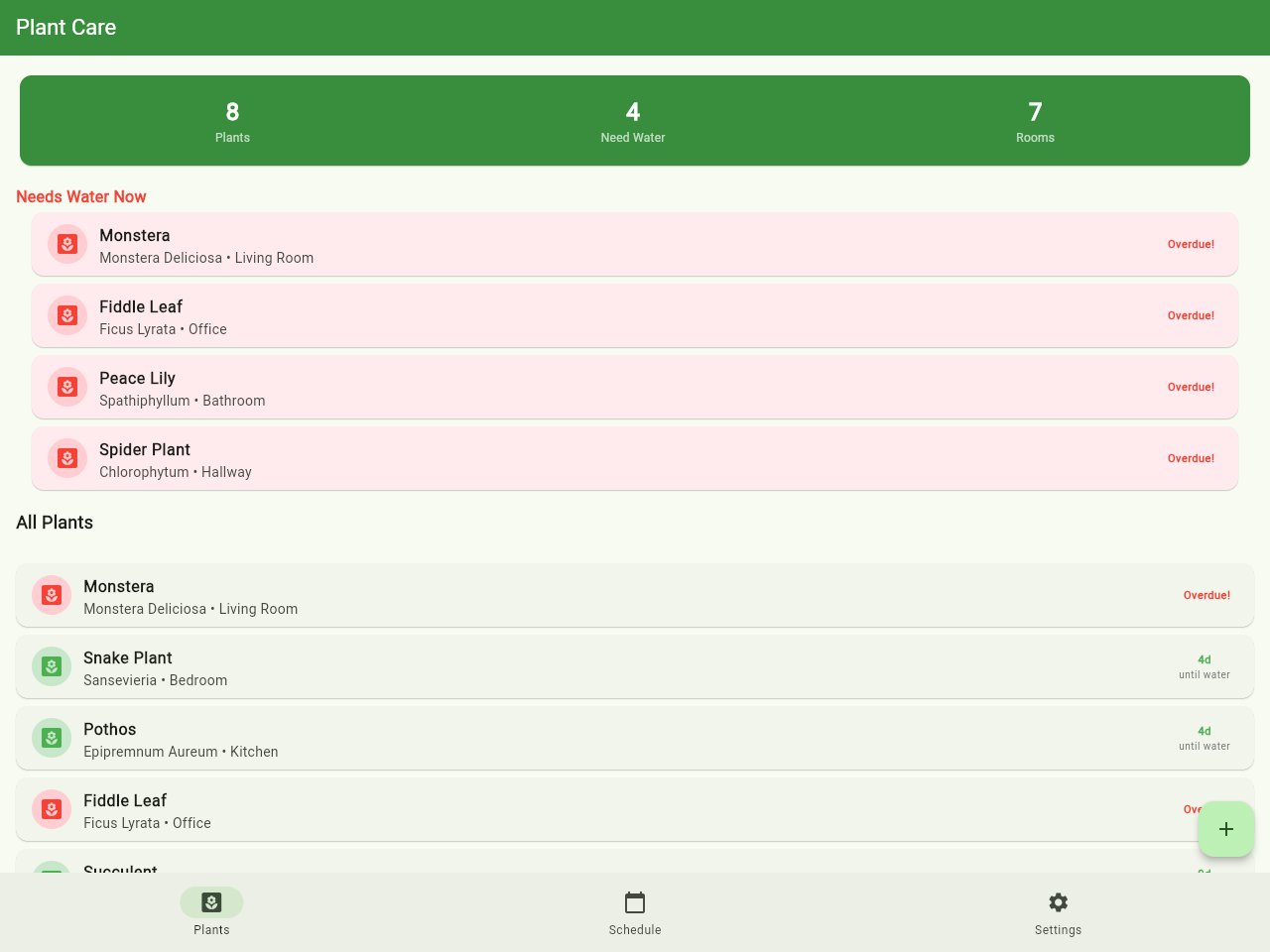 Plant Care template screenshot