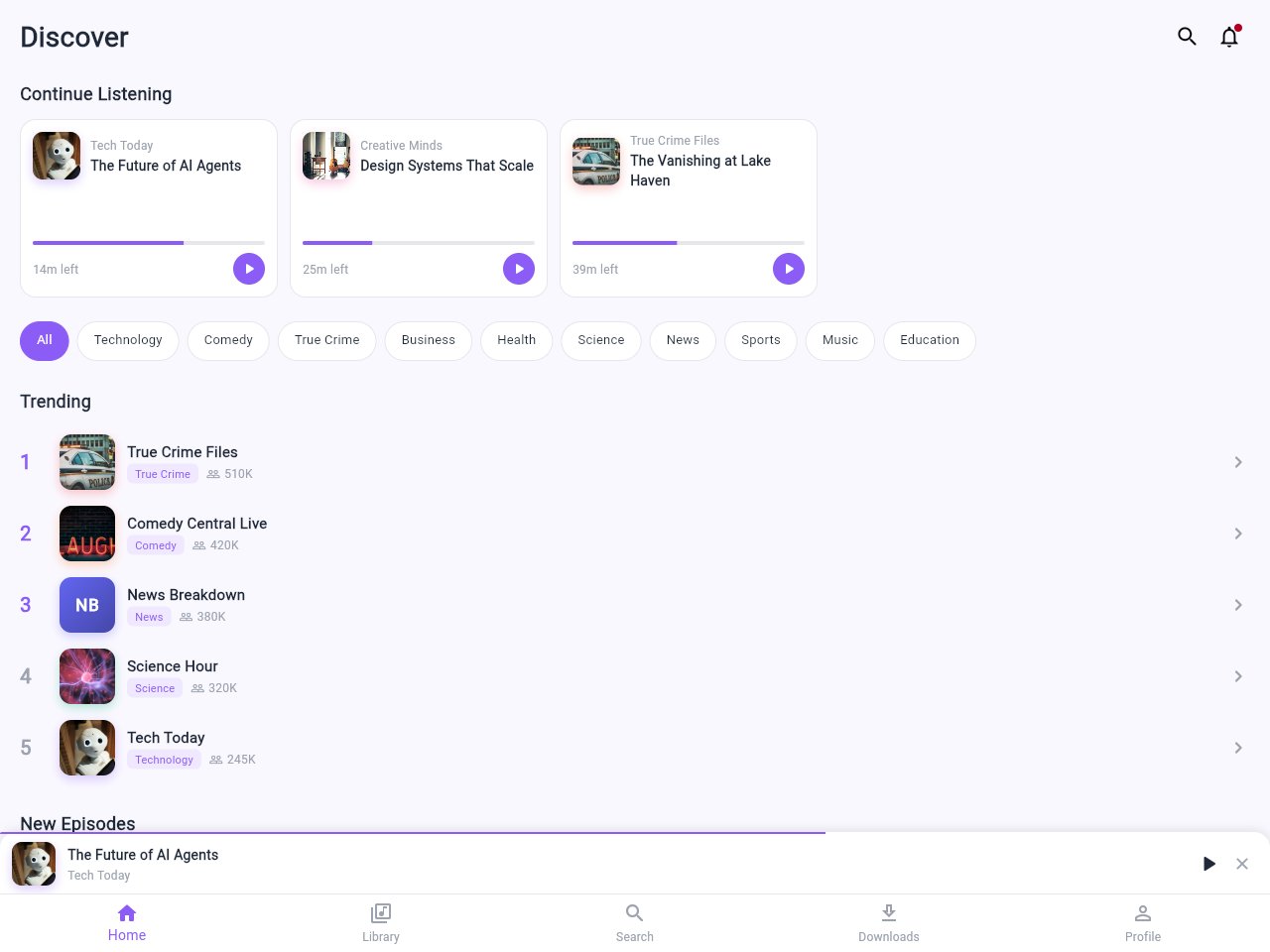 Capture d'écran du modèle Podcast Player