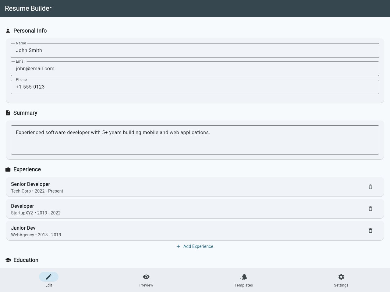 Resume Builder template screenshot
