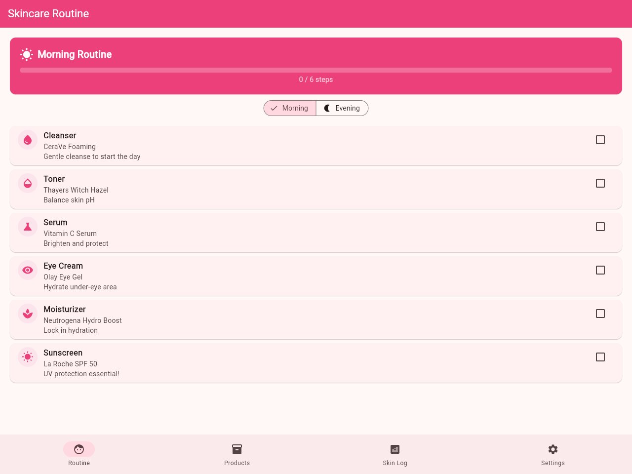 Screenshot der Skincare Routine-Vorlage