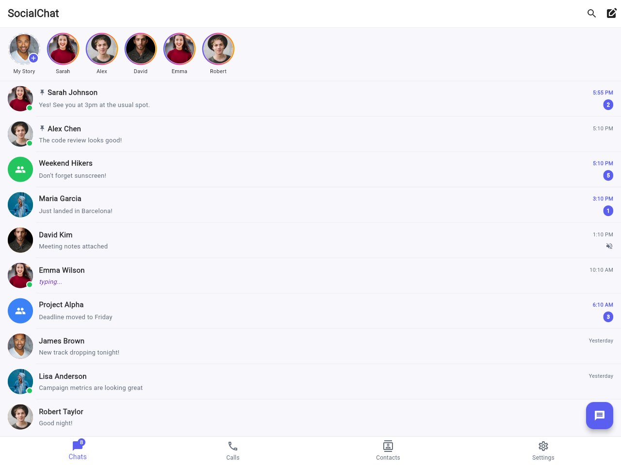 معاينة القالب Social Chat