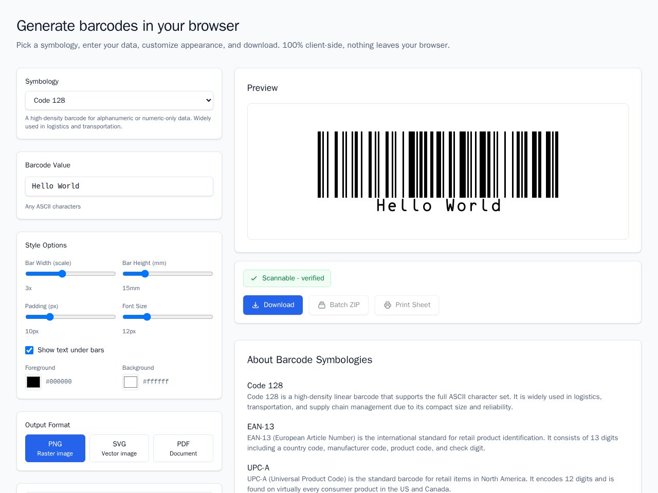 Barcode Generator Vorlagenvorschau