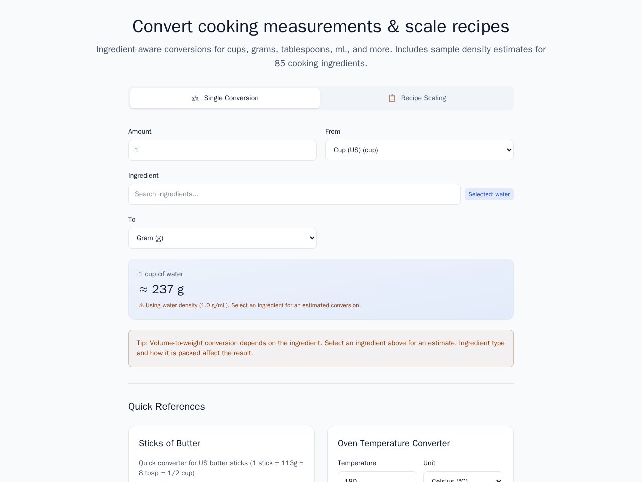 Cooking Converter template preview