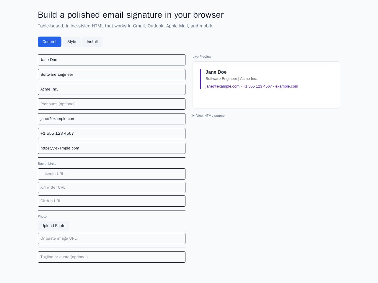 Anteprima del modello Email Signature