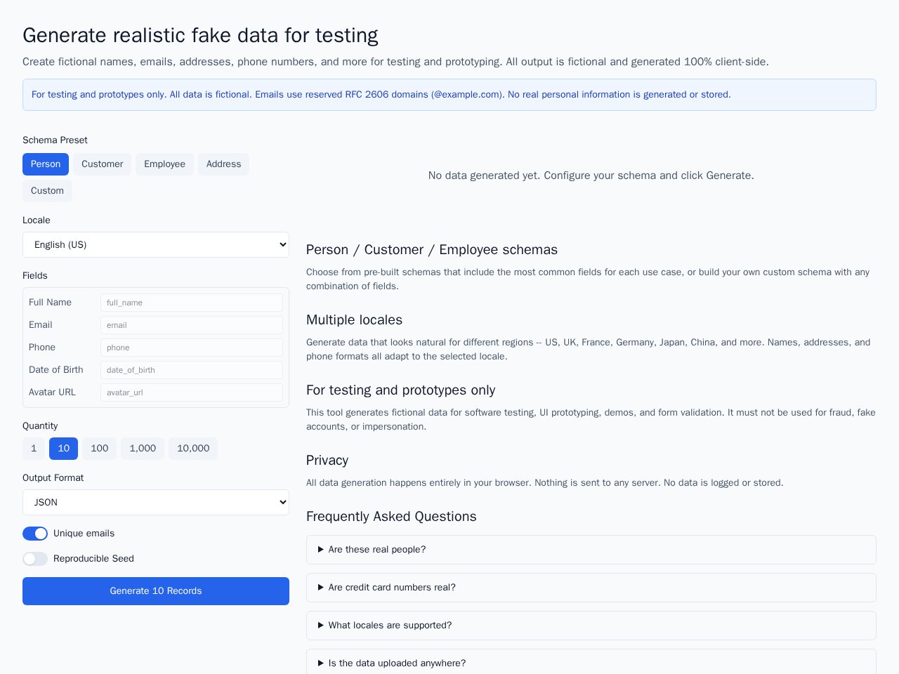Fake Data Generator template preview