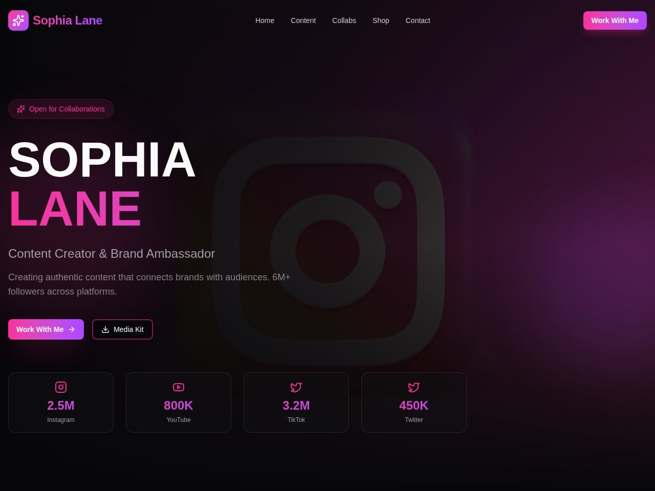 Influencer Creator template screenshot