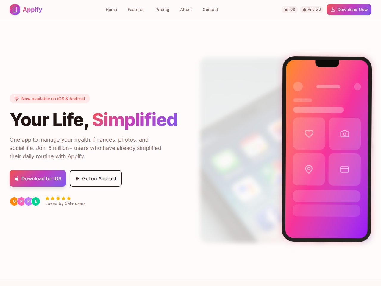 Mobile App Landing template preview