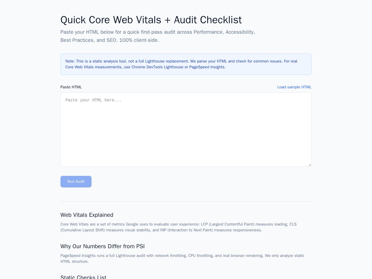 Page Audit template preview