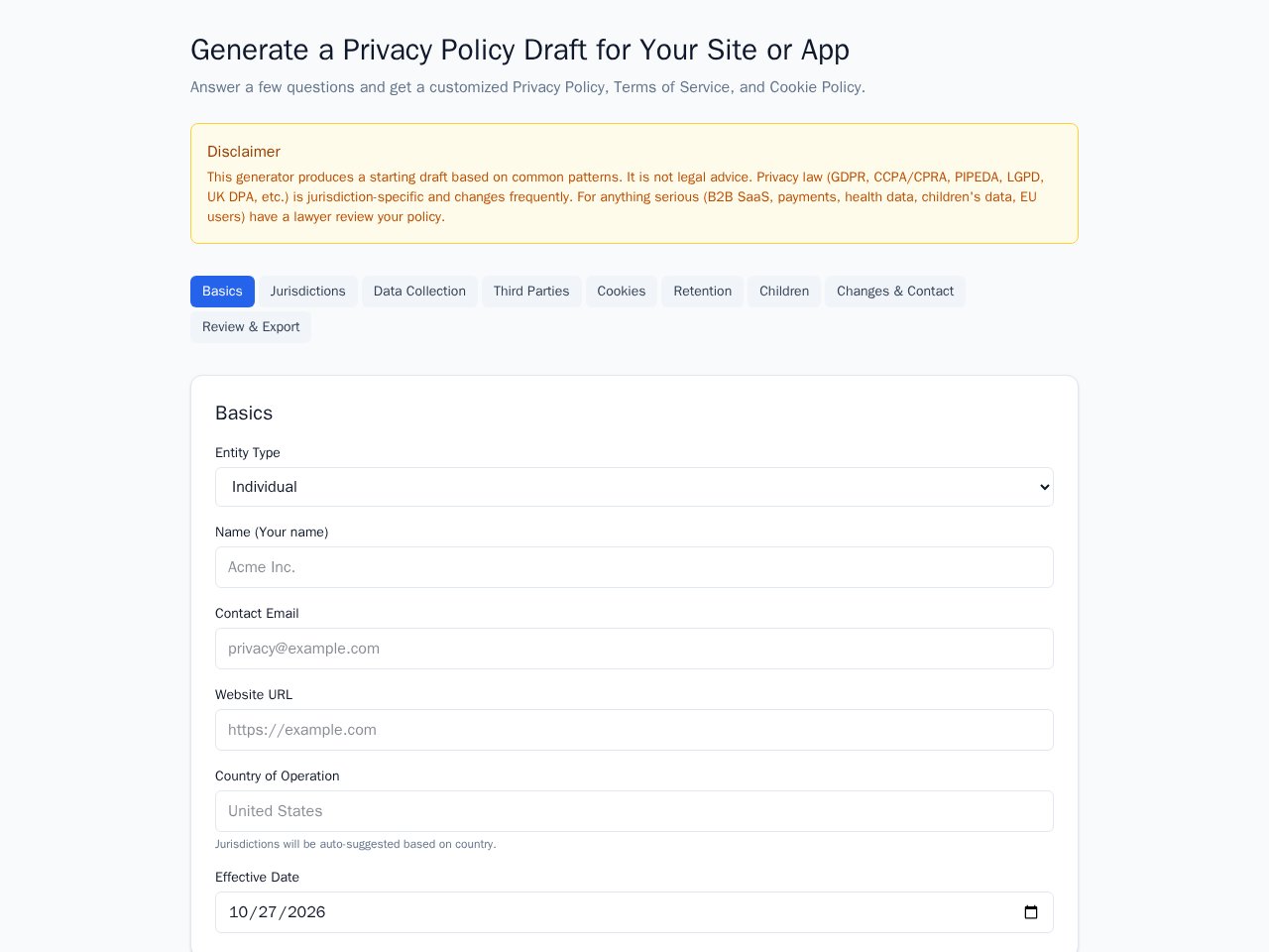 Privacy Policy template preview