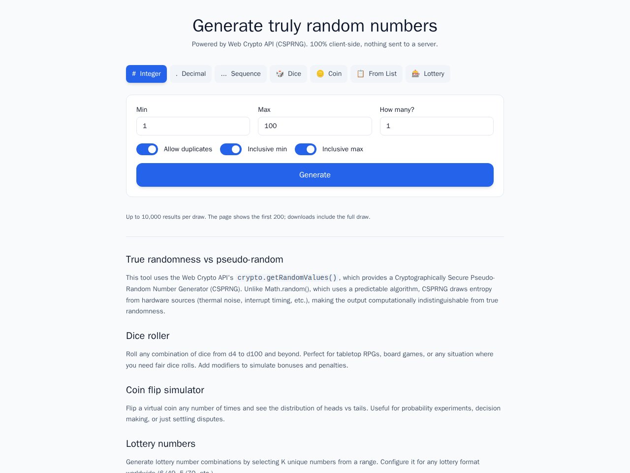 Random Number Generator template preview