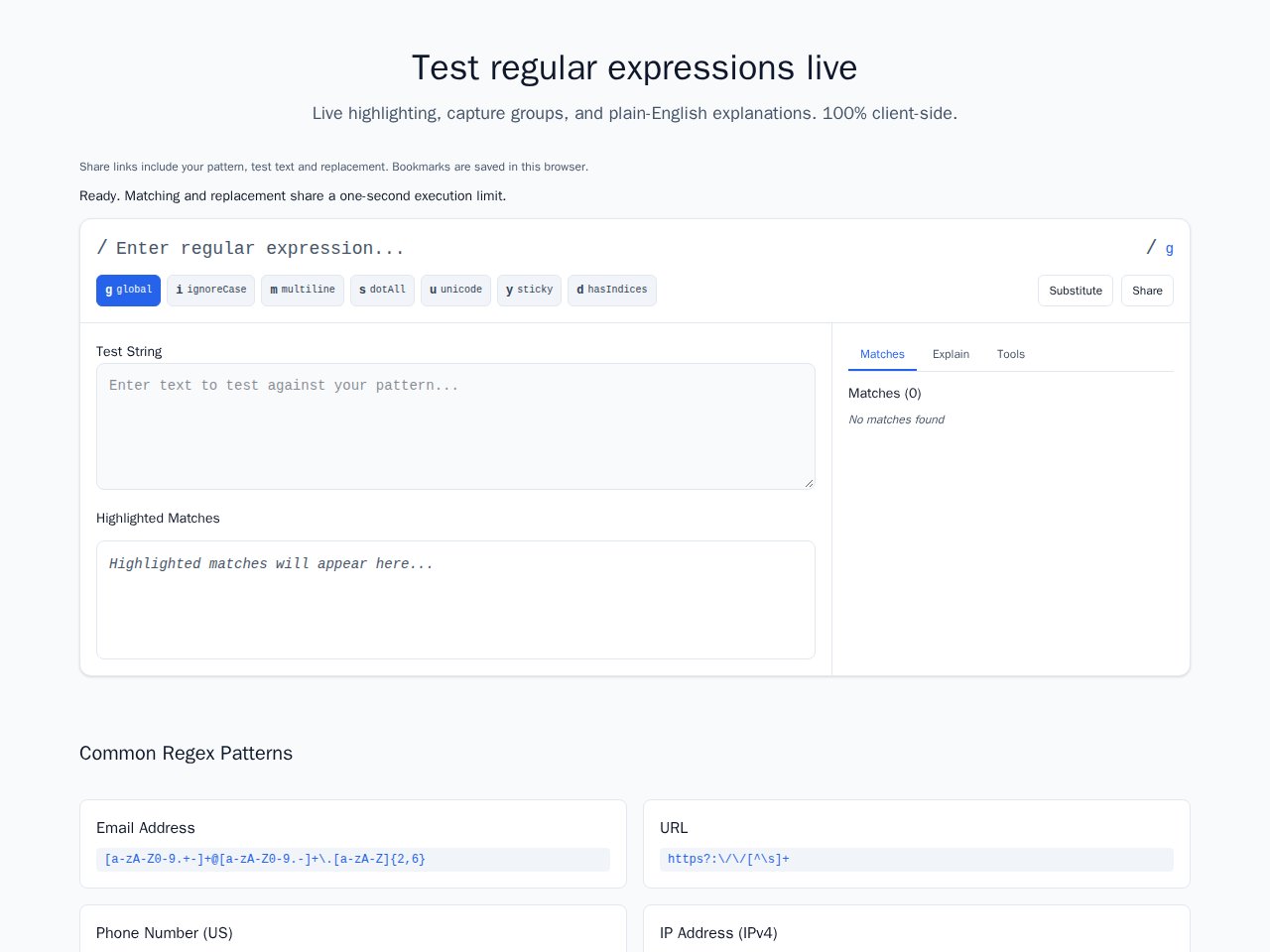 Regex Tester template preview