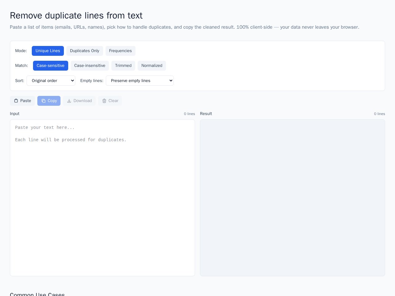 Remove Duplicates template preview