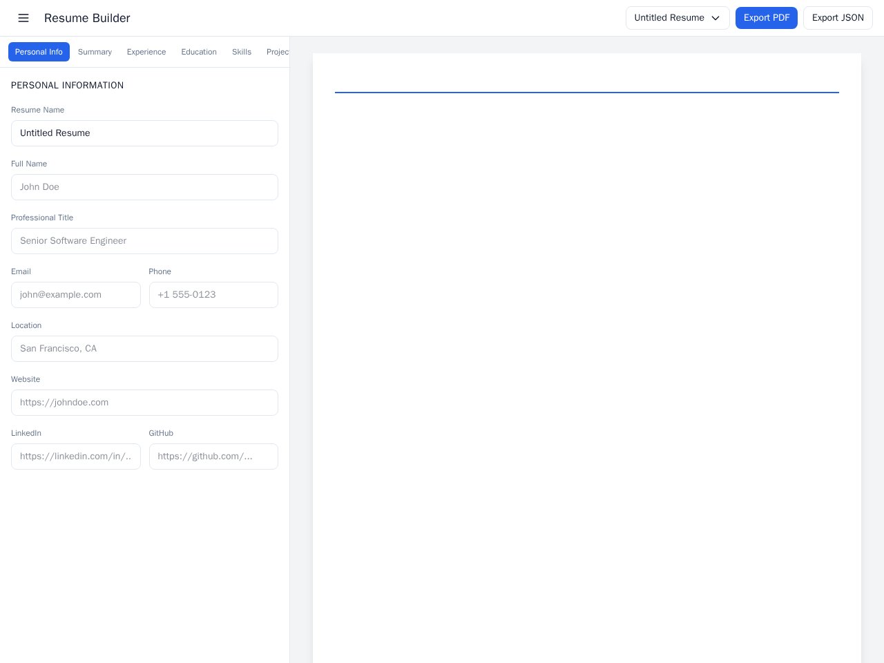 Resume Builder Vorlagenvorschau