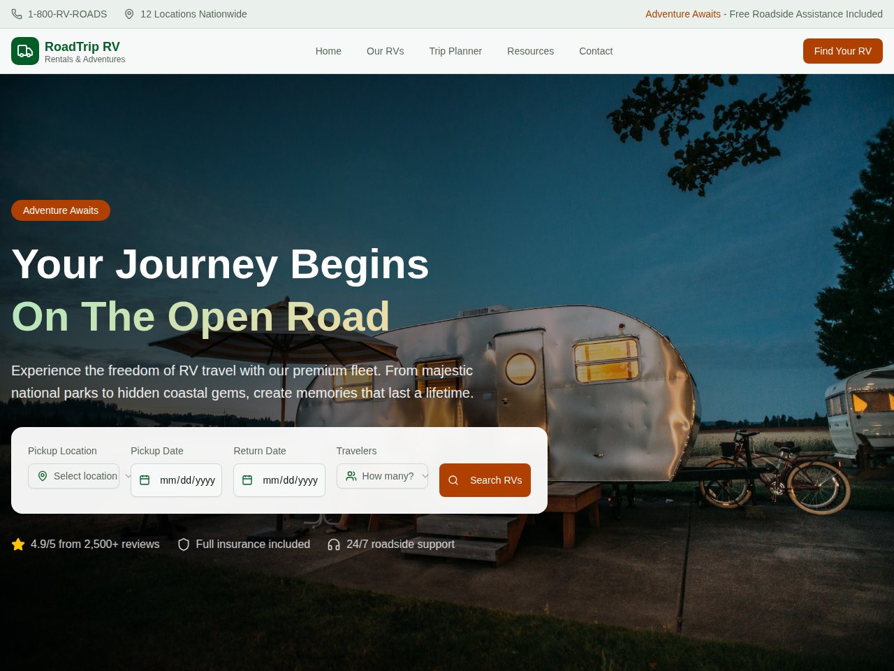 Rv Camper Rental টেমপ্লেট প্রিভিউ