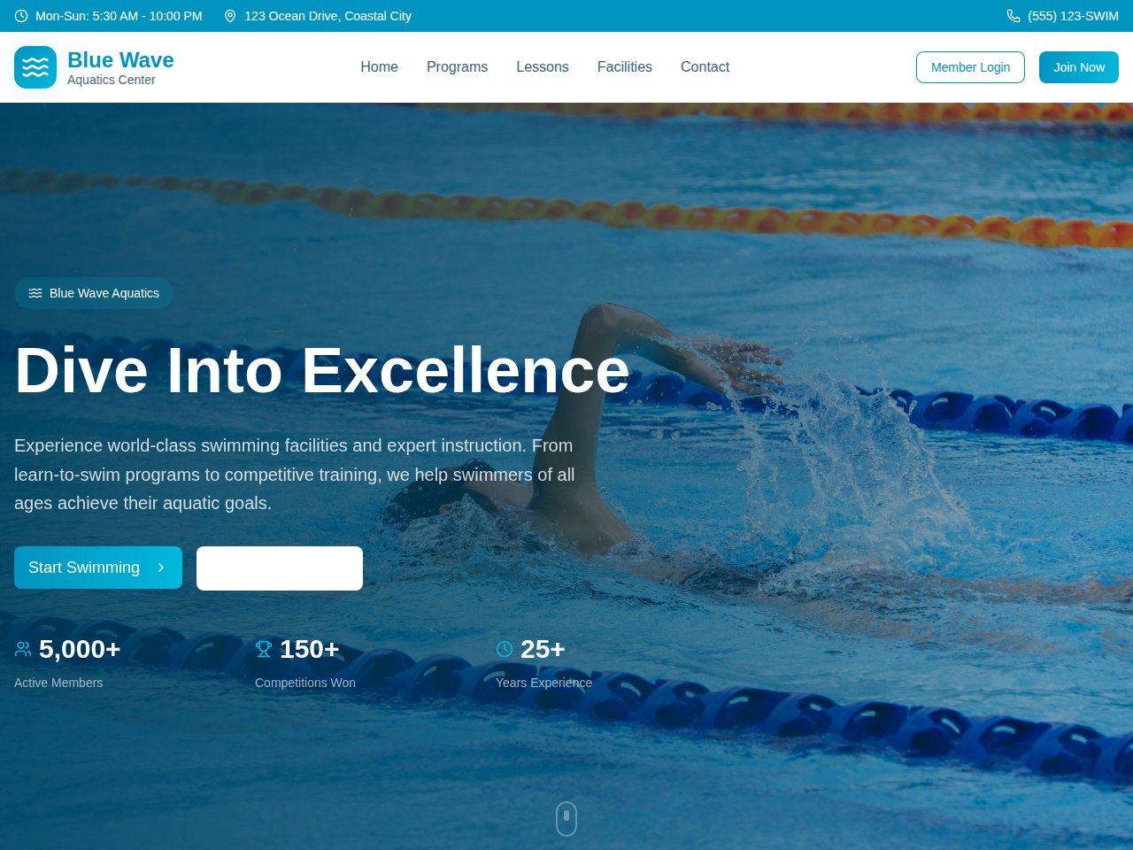 Swimming Aquatics template screenshot