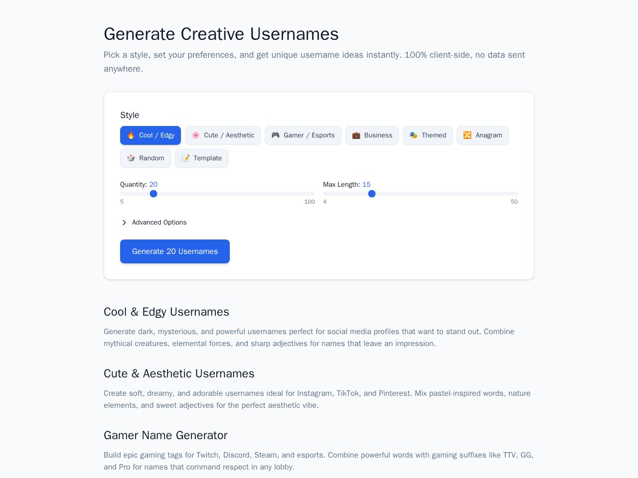 Username Generator template preview